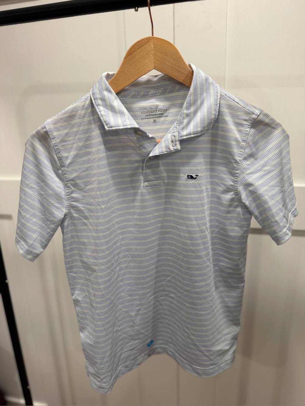 Vineyard Vines Boys' White and Light Blue Striped Performance Polo